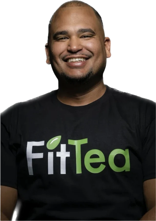 Michael Gonzalez wearing his FitTea shirt